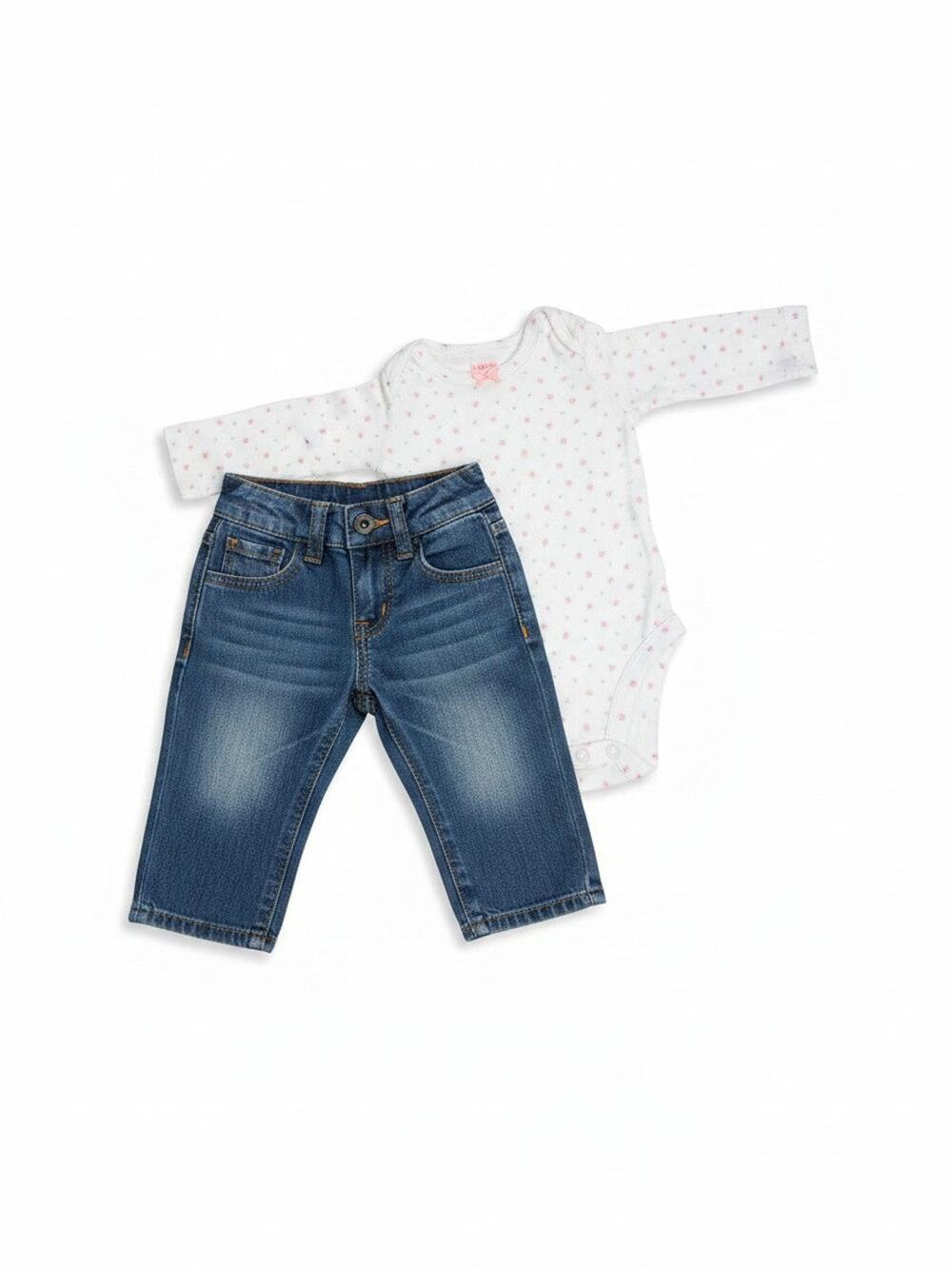 Preloved Floral Blue Onesie and Jean Set